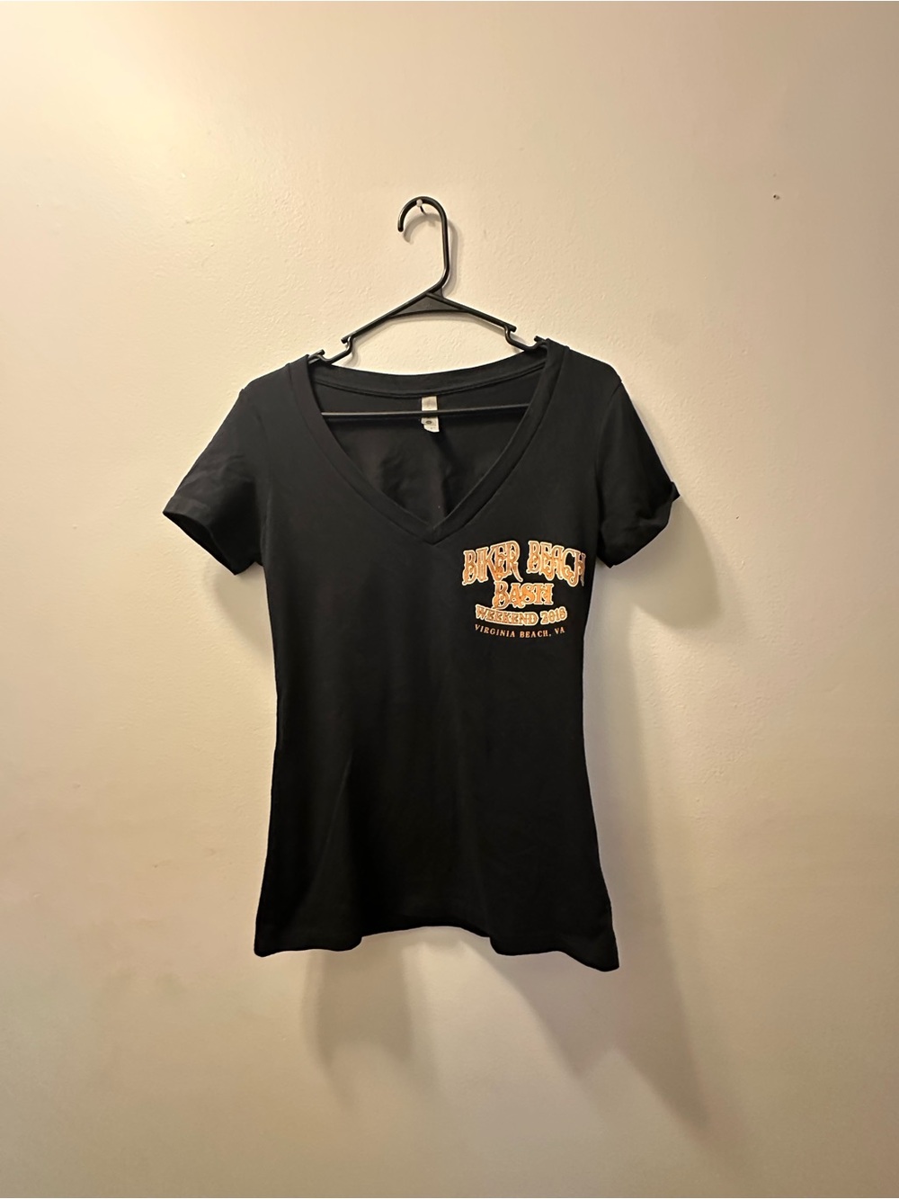 next Black V-Neck Tee with Orange Graphic